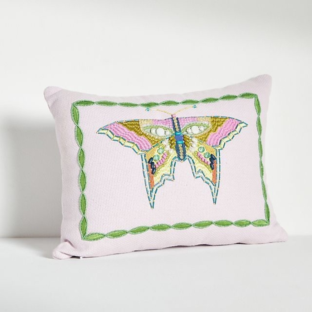 Anthropologie Beaded Butterfly Pillow